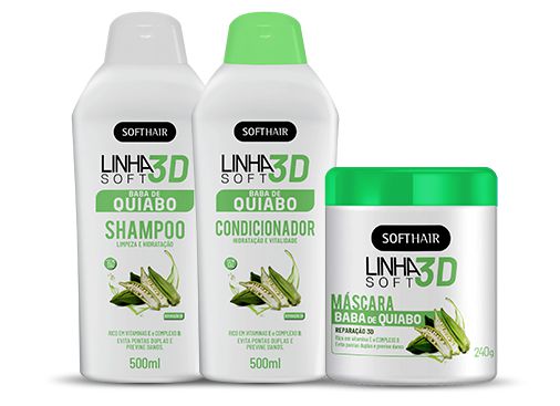 Shampoo,Condicionador E Máscara Baba De Quiabo Hidrataçaõ Softhair Linha 3D