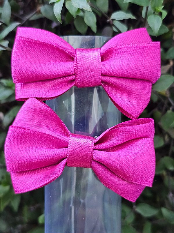 Lacinho de Cetim Rosa Pink Gravatinha Parzinho Feito na Xuxinha