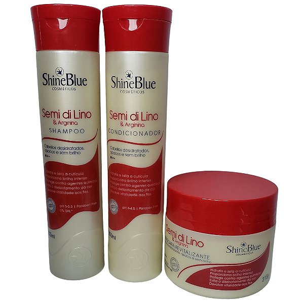 Kit  Hidratação Semi Di Lino E Arginina Shine Blue 3 Passos