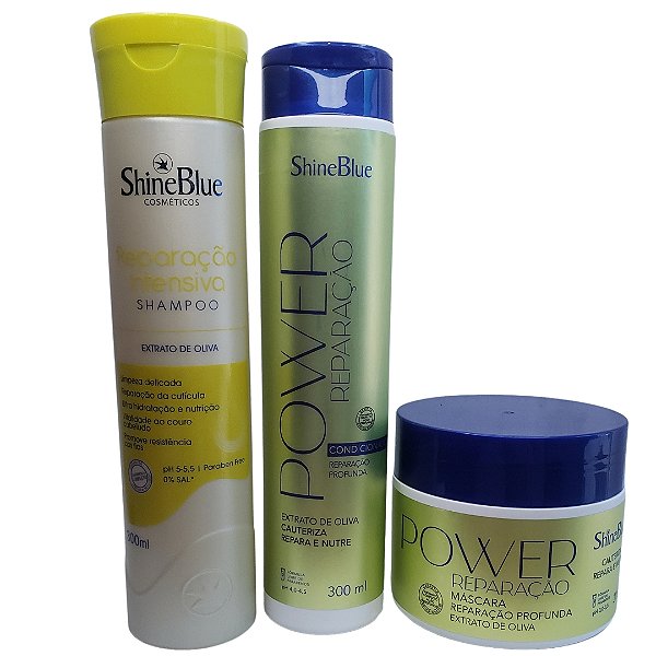 Shine Blue Power Reparação Profunda Intensiva Kit Para Cabelos Quebradiços