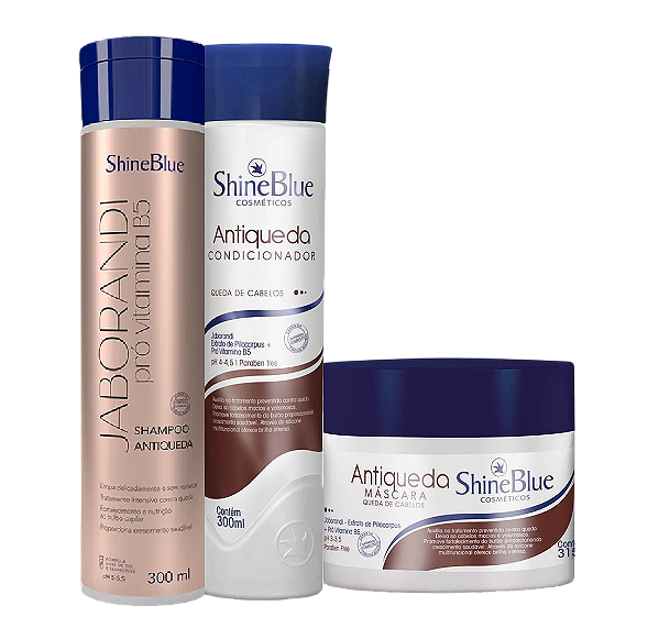 Kit  Antiqueda Shine Blue Jaborandi Pró Vitamina B5 Tratamento Cabelos Com Queda
