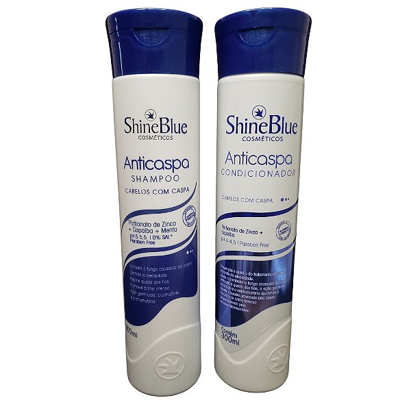 Kit Anticaspa Shine Blue Shampoo e Condicionador Cabelos Com Caspa