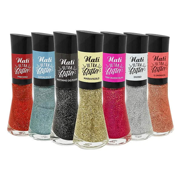 Esmalte Nati Ultra Glitter kit 7 lindas cores com glitter