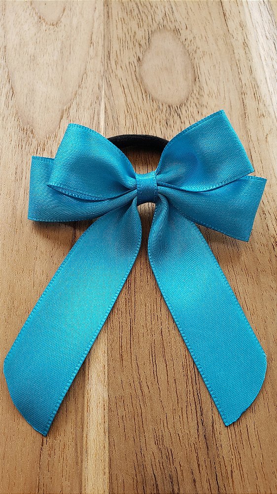 Laço de Cabelo Virginia Cetim Azul Feito no Elástico