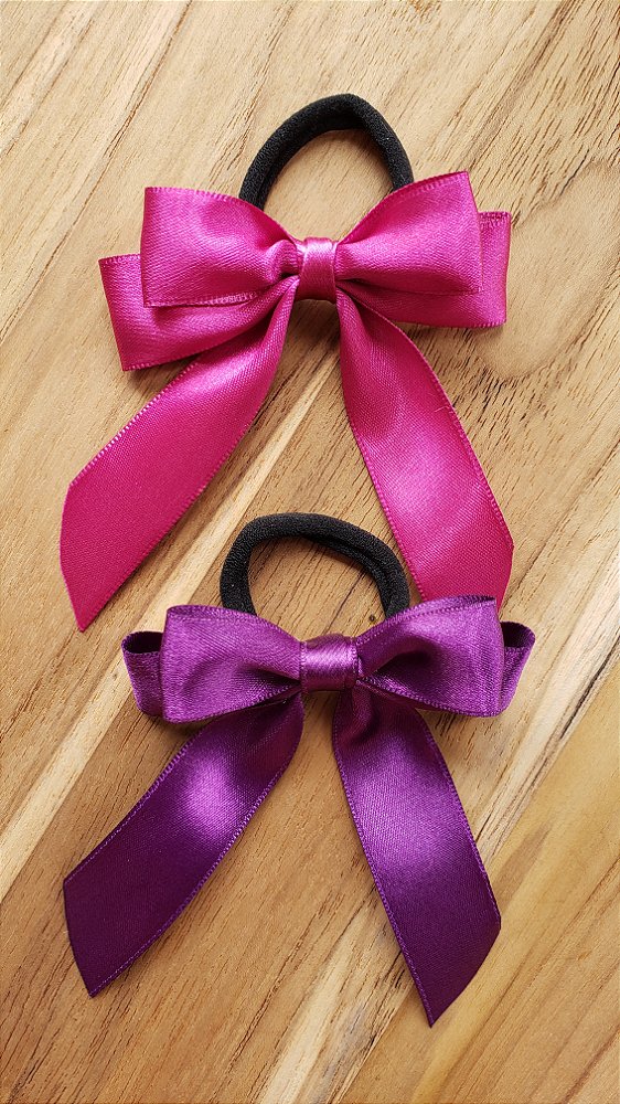 Laço de Cabelo Virginia Parzinho Rosa e Roxo Feito no Cetim e xuxinha