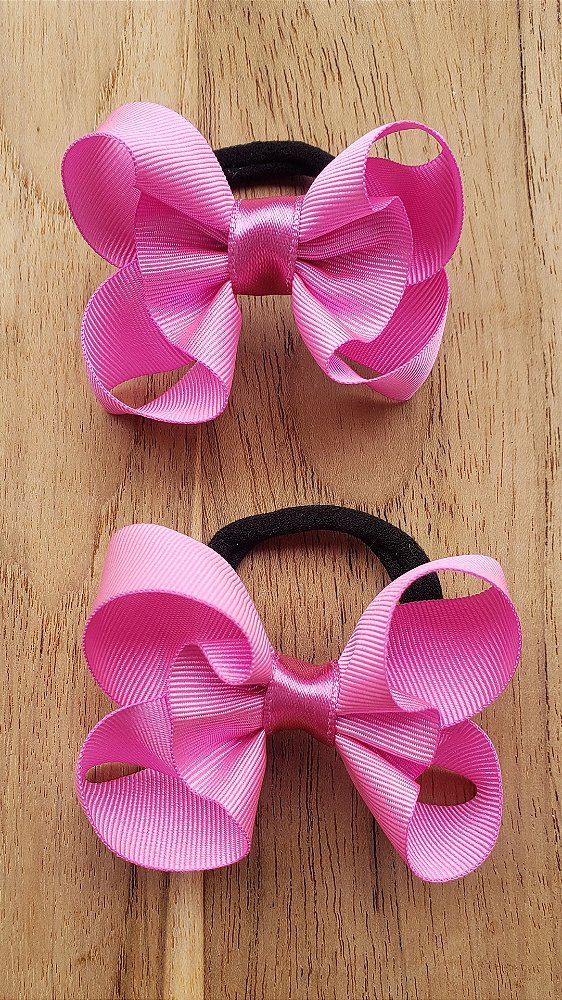 Laço de Cabelo Parzinho Borboletinha Rosa Gorgurão Feito No Elástico
