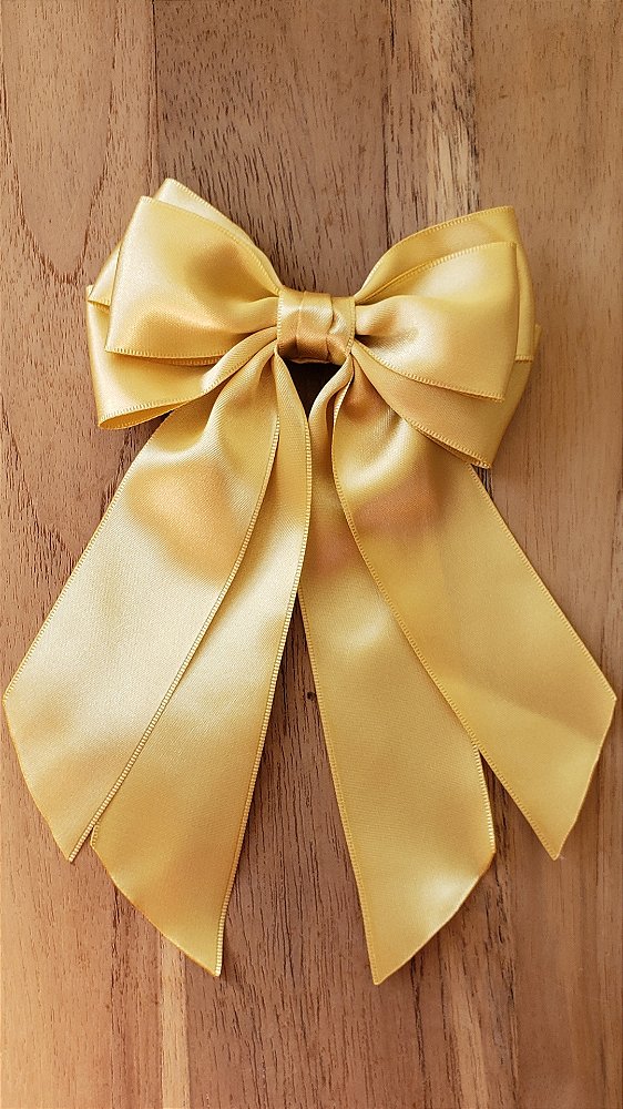 Laço de Cabelo Virginia Pontas Dourado Cetim Bico de Pato Moda