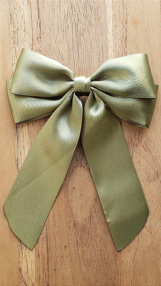 Laço de Cabelo Virginia Médio Verde Oliva Cetim Bico de Pato