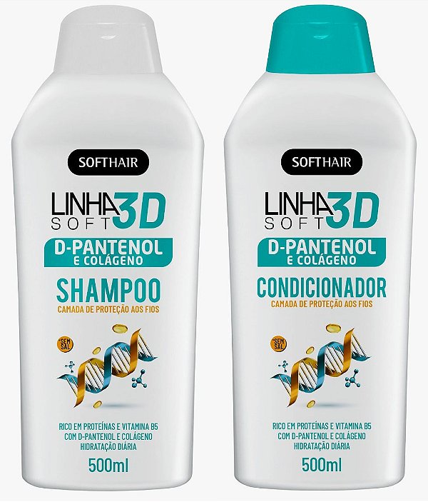Soft Hair D-Pantenol e Colageno Linha 3D soft Shampoo e Condicionador 500mL
