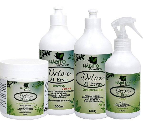 Detox capilar 21 Ervas Hábito cosméticos kit 4 Passos