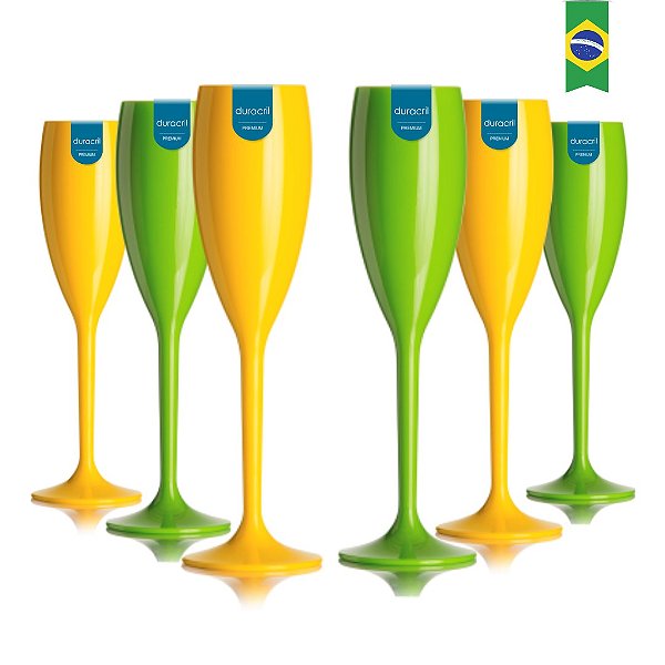 12 Taças Champagne 160 ml Verde e amarela