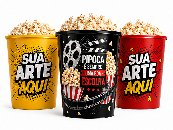 Kit Baldes de Pipoca 2,5L Biodegradável Personalizados 360°