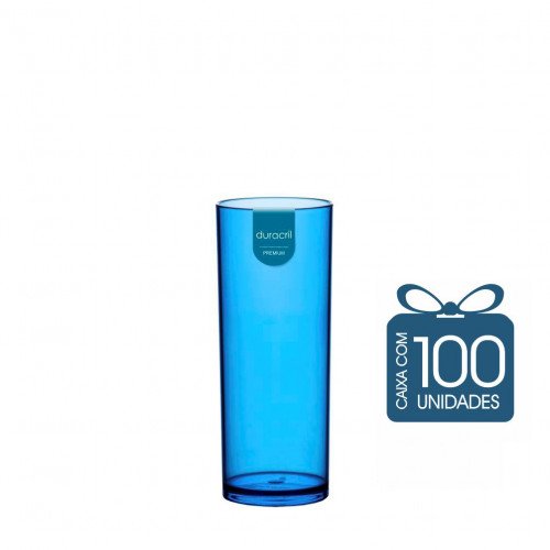 100 Copos Long Drink 330 ml Azul Translúcido