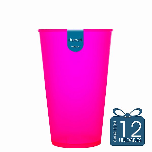 12 Copos Ecológico Biodegradável 550 ml Rosa neon