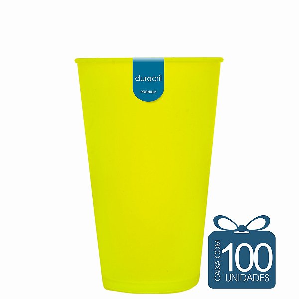 100 Copos Ecológico Biodegradável 550 ml Amarelo Neon