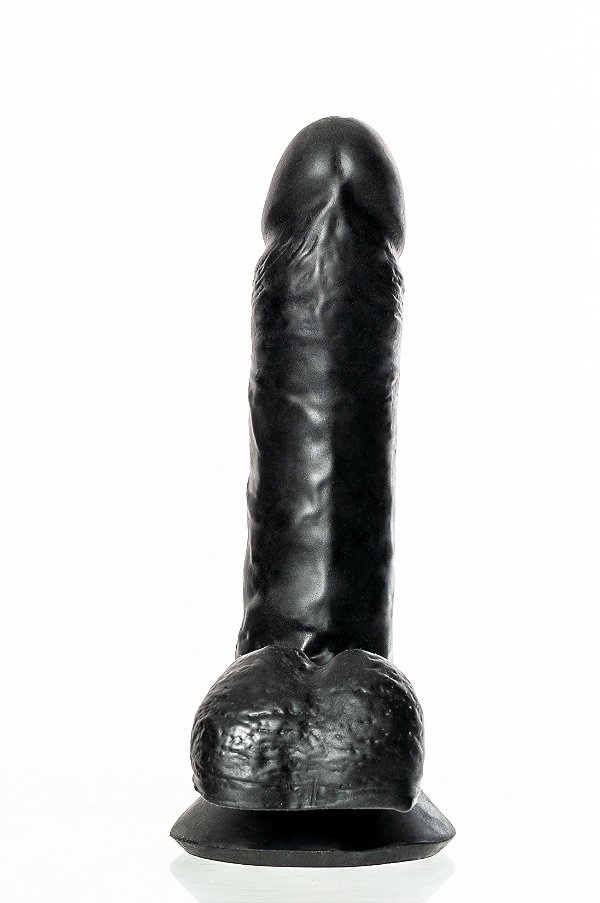 Pinto de Borracha Realístico Com Ventosa e Escroto - John - Preto - 17x4 CM