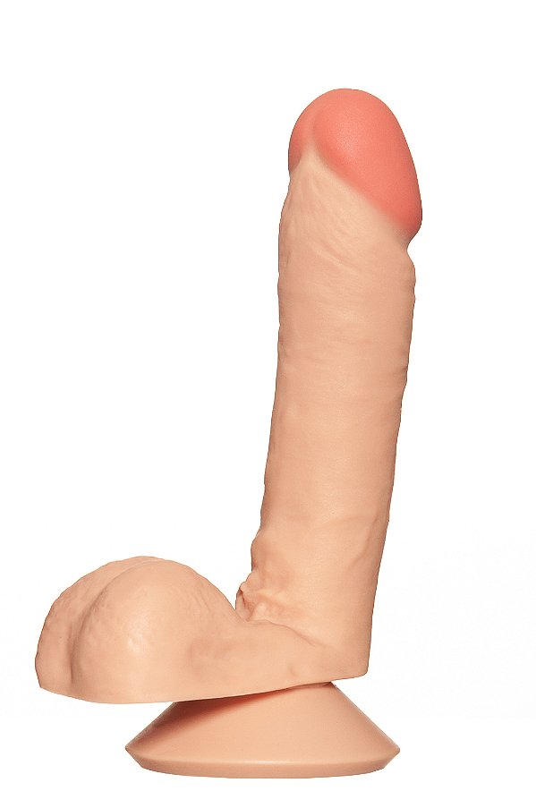Pinto de Borracha Realístico Com Ventosa e Escroto -John - Bege - 17x4 CM