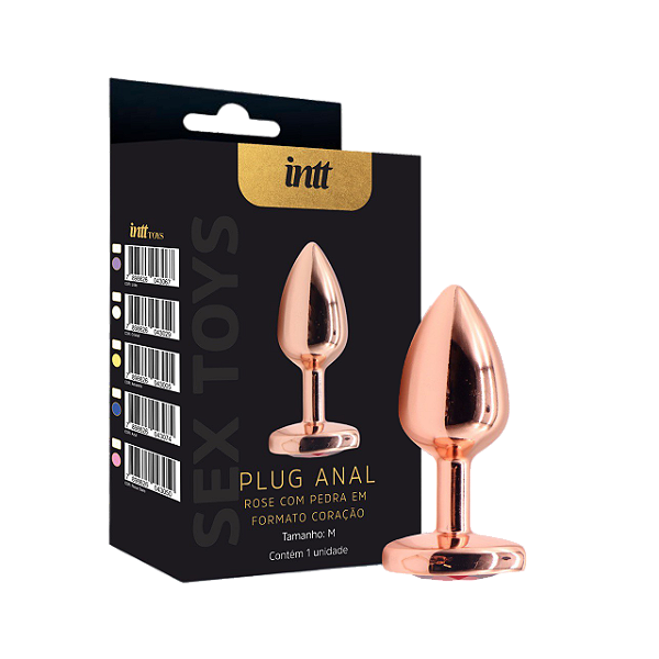 Plug Anal Rose Com Pedra Em Formato de Coração - Tamanho M- Intt