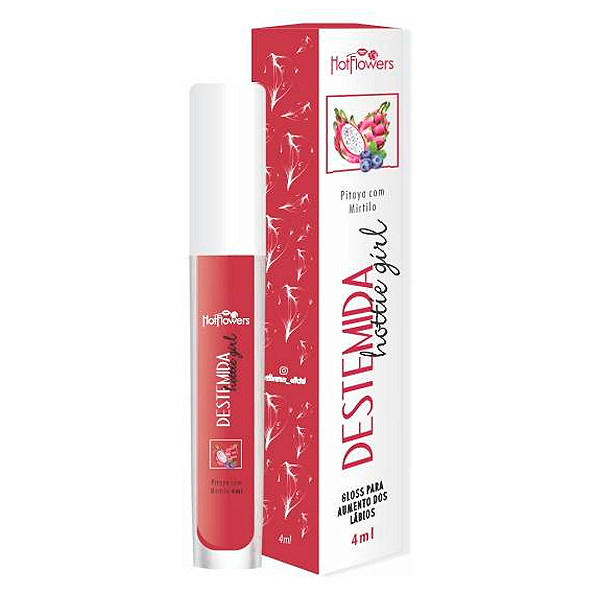 Gloss Hottie Girl -  Para Aumento dos Lábios Sabor Pitaya com Mirtilo - Hot Flowers