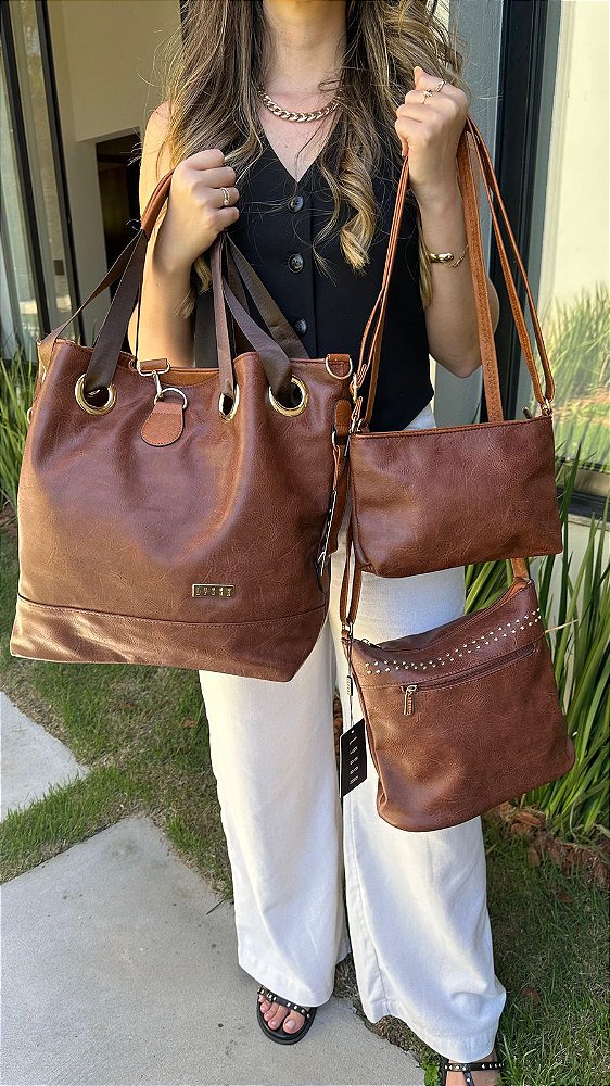 Conjunto de Bolsas Femininas Elegance – Modelo Saco com Bolsas Média e Pequena