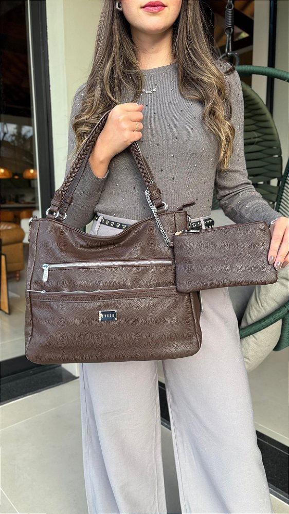 Bolsa Grande com alça Trançada e Necessaire