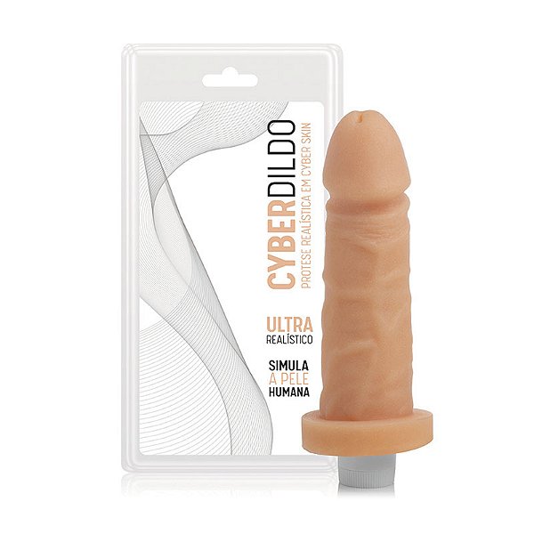 CYB033 - Prótese em Cyber Skin - Martes com Vibrador a Prova d'Água - 13,5x3,5cm - Cor:Pele
