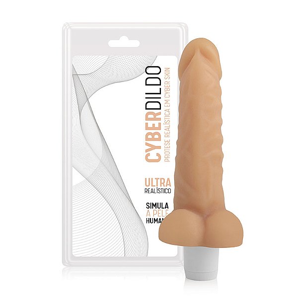 CYB039 - Prótese em Cyber Skin - Nervoso com Vibrador e Escroto - 17x4cm - Cor:Pele