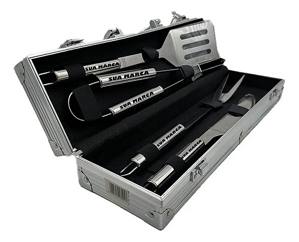 Kit Churrasco 4 Peças Premium com Maleta de Alumínio Personalizado a Laser