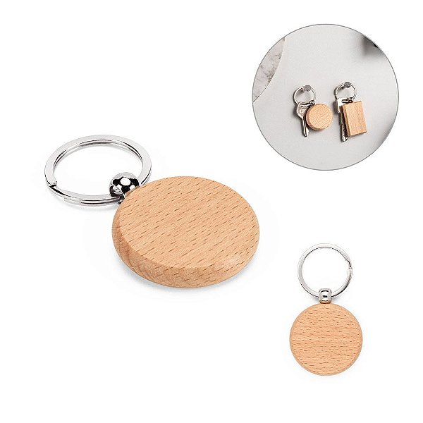 Chaveiro Redondo em Madeira Personalizado – Packs a partir de 100 un.