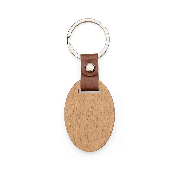 Chaveiro de Madeira com Detalhe em Couro Sintético Personalizado – Packs a partir de 100 un.