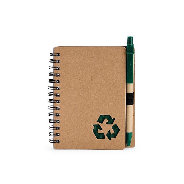 Caderno Ecológico Capa Papelão Reciclagem com Caneta Personalizado – Packs a partir de 50 un.