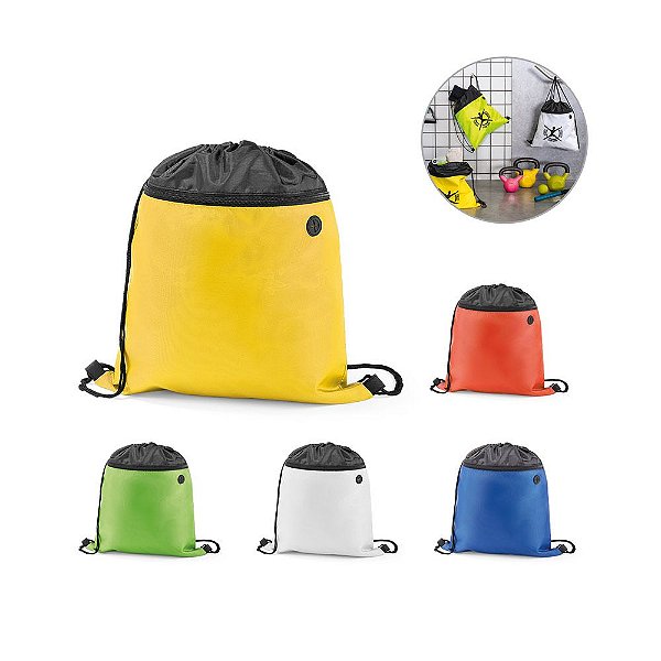 Mochila Saco 210D com Bolso e Saída para Fone Personalizada – Packs a partir de 50 un.