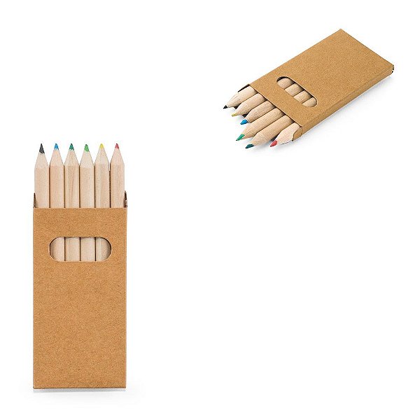 Caixa com 6 Mini Lápis de Cor Personalizado – Packs a partir de 50 un.