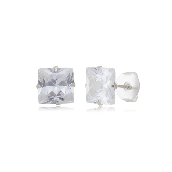 Cartela de Brincos Quadrado 9x9 - Cristal -  Prata 925 (Contém 12 Pares)