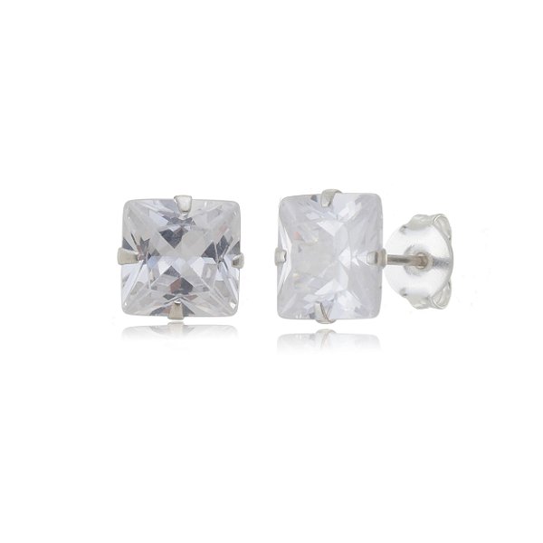 Cartela de Brincos Quadrado 10x10 - Cristal - Prata 925 (Contém 12 Pares)