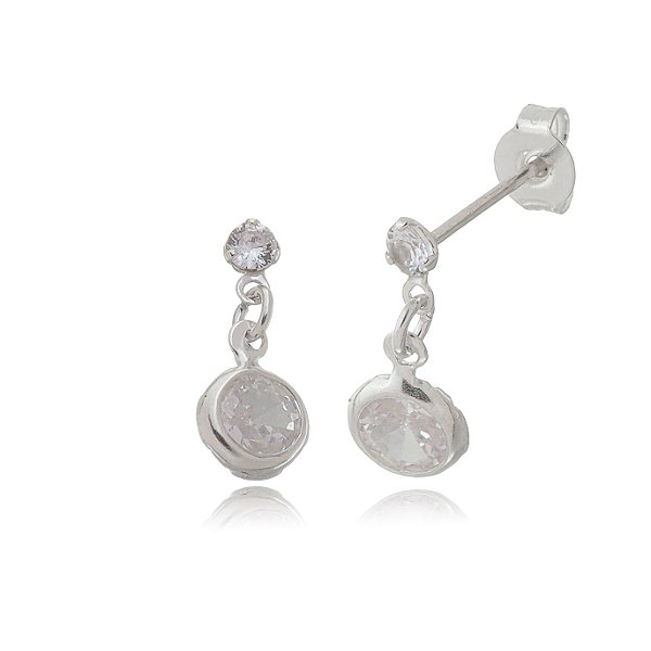 Brinco Zircônia Redondo 3mm com 6mm - Cristal - Prata 925 (12 Pares)