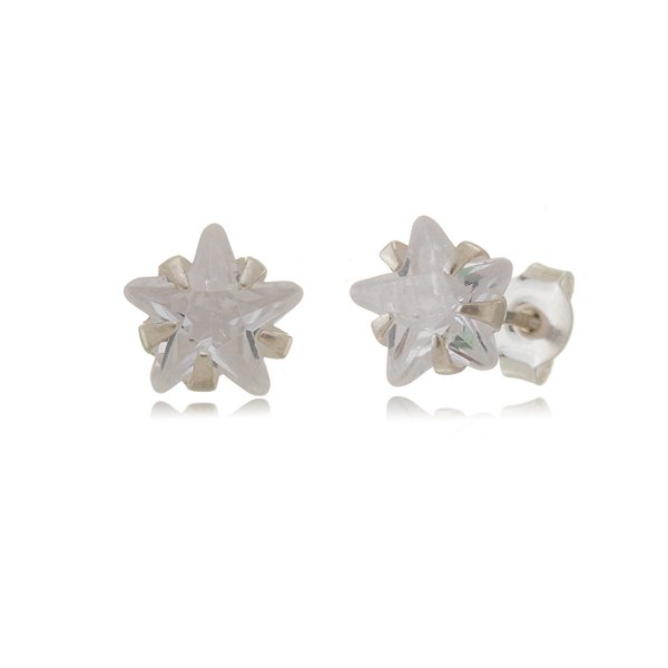Cartela de brincos zircônia Estrela 8x8 - Prata 925 (Contém 12 Pares)