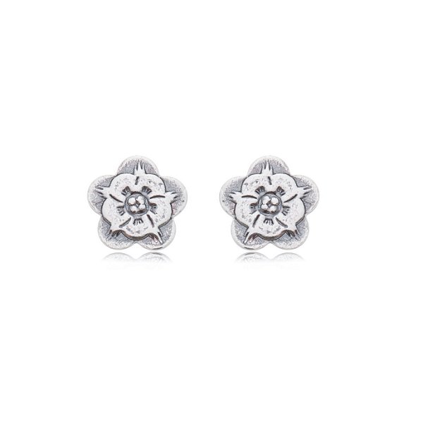 Cartela de brincos Flor - Prata 925 / Envelhecida (Contém 12 Pares)