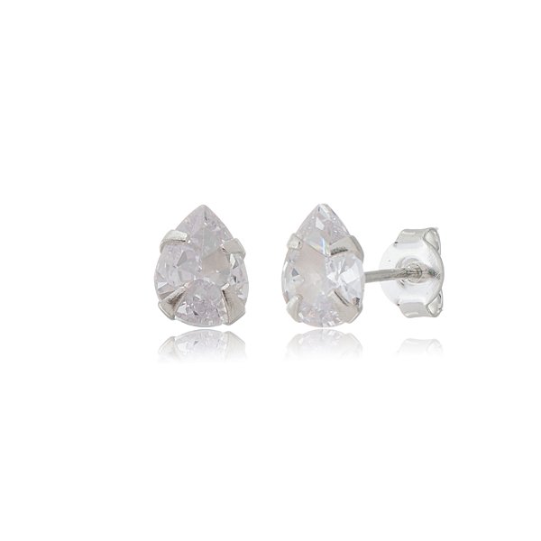 Cartela de brincos gota 6X8 - Cristal - Prata 925 (Contém 12 Pares)
