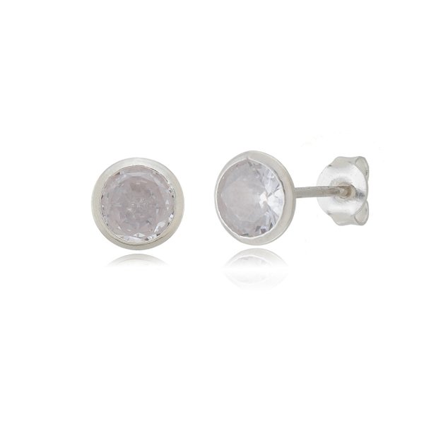 Cartela de Brincos Embutidos 6mm - Cristal - Prata 925 (Contém 12 Pares)