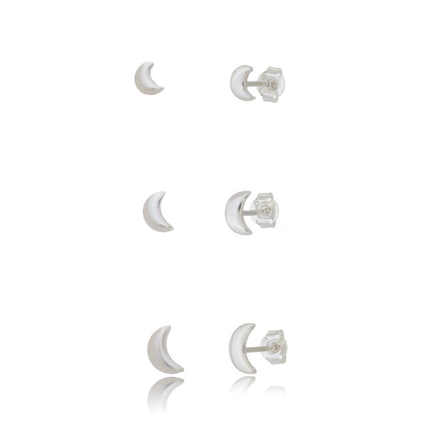 Trios de brincos Prata Lisa 3 Luas - Prata 925 (Contém 5 Trios)