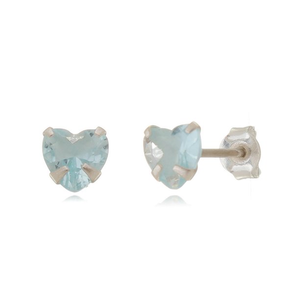 Cartela de brincos zircônia Coração 6x6 - Azul Bebê - Prata 925 (Contém 12 Pares)