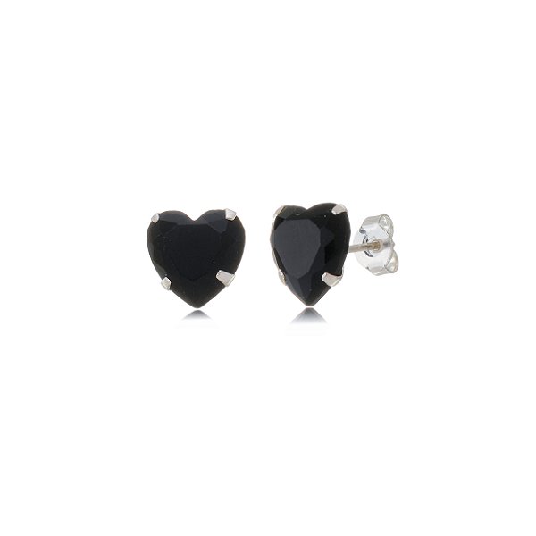 Cartela de brincos zircônia Coração 6x6 - Preto - Prata 925 (Contém 12 Pares)