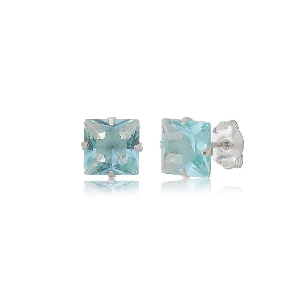 Cartela de Brincos Quadrado 8x8 - Azul Bebê - Prata 925 (Contém 12 Pares)