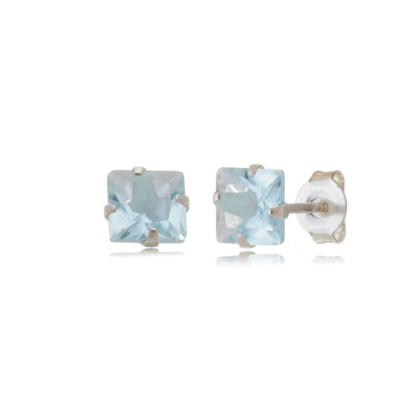 Cartela de brincos zircônia quadrado 6x6 - Azul Bebê - Prata 925 (Contém 12 Pares)