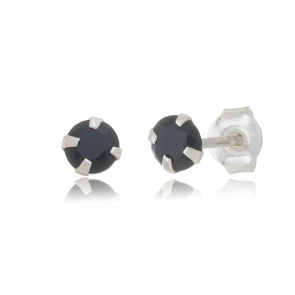 Cartela de brincos zircônia redondo 4mm - Preto - Prata 925 (Contém 12 pares)