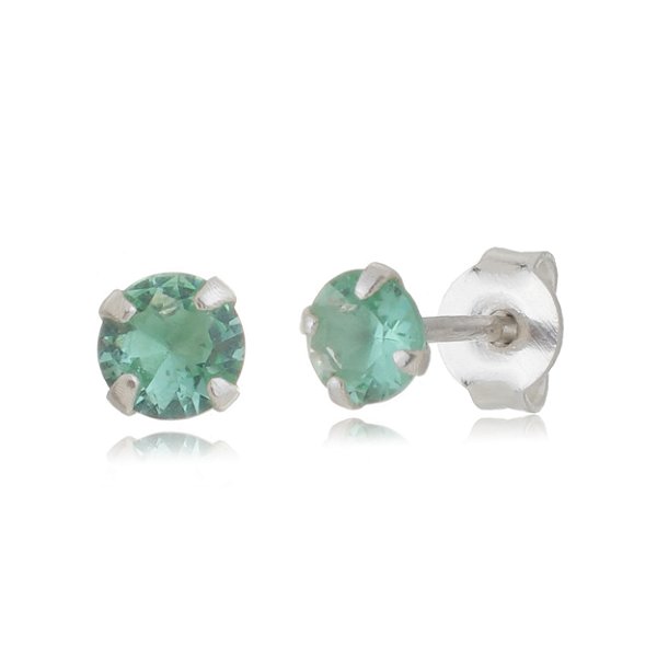 Cartela de brincos zircônia redondo 4mm - Verde Paraíba - Prata 925 (Contém 12 Pares)