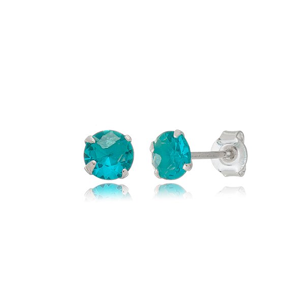 Cartela de brincos zircônia redondo 5mm - Turmalina - Prata 925 (Contém 12 Pares)