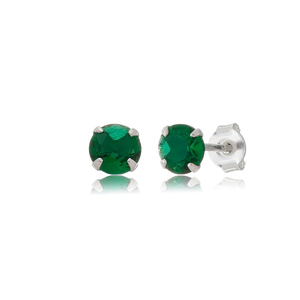 Cartela de brincos zircônia redondo 5mm - Verde Esmeralda - Prata 925 (Contém 12 Pares)