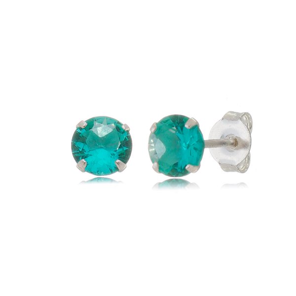 Cartela de brincos zircônia redondo 7mm - Turmalina - Prata 925 (Contém 12 Pares)